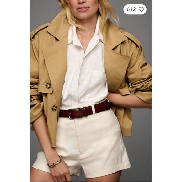 NEW Anthropologie Maeve Ettie White High Rise Slim Pitched Linen Shorts Size 32 - Picture 2 of 4